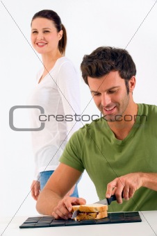 Couple  preparing a sandwich