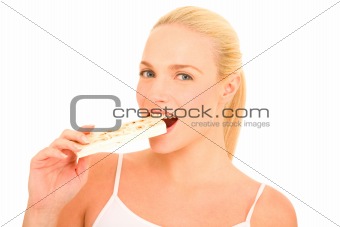 woman eating nougat