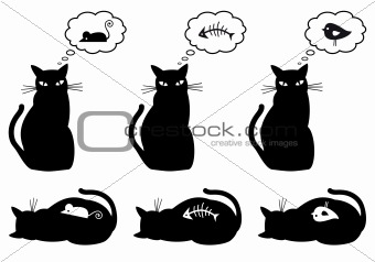 hungry and bellyful cat, vector