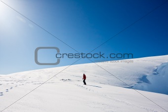 Man moves on snowboard