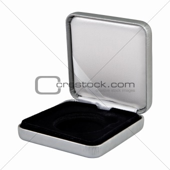 stylish opened leather silver case with black  interior isolated