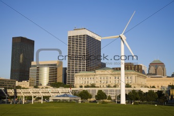 Wind turbine in downtown Cleveland 