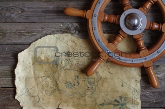 map and steering wheel