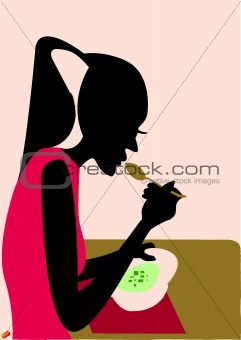 A woman eating her soup