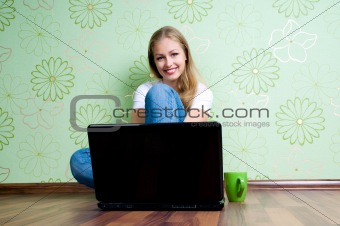 young woman working with laptop