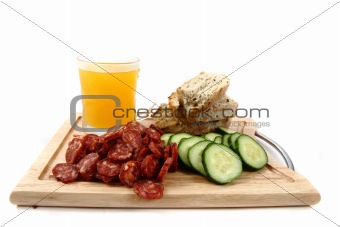 bread, vegetable and sausage