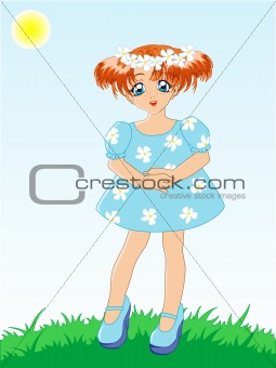 little girl in blue dress