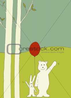Bear and bunny waving