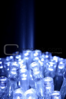Blue LED lights closeup with light beam