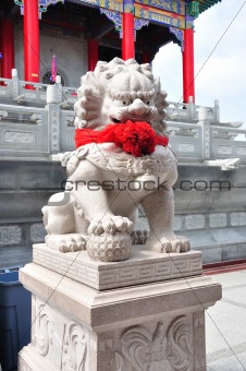 Chinese Lion Stone Sculpture in the Chinese Temple