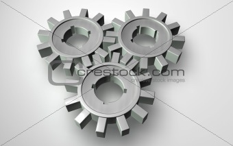 Grey gears steel working together