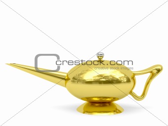 Golden Aladdin's lamp disposed horizontally