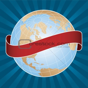 World globe with banner
