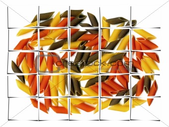 three colour penne italian pasta collage
