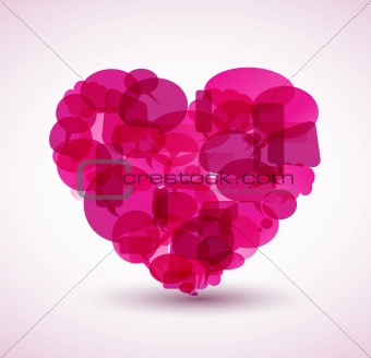 Heart made from pink cartoon bubbles
