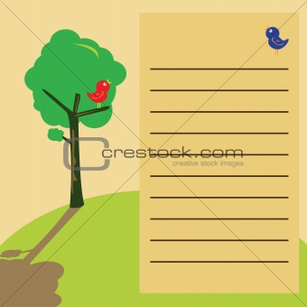 get well note with birds and tree