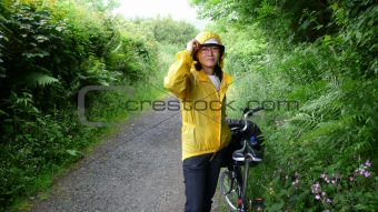 Woman in holidays cycling 