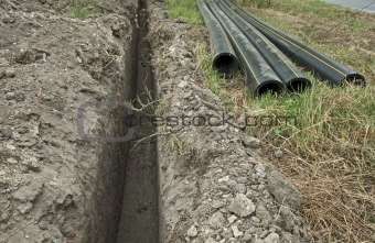 Plastic pipes in a ditch
