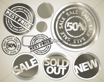 Set of grunge sale labels badges and stickers