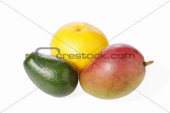 Mix of tropical fruits isolated on white