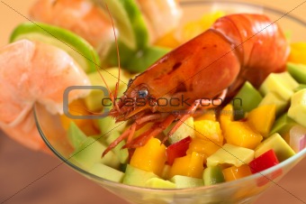 Shrimp on Mixed Salad in Cocktail Glass