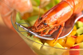 Shrimp on Mixed Salad in Cocktail Glass