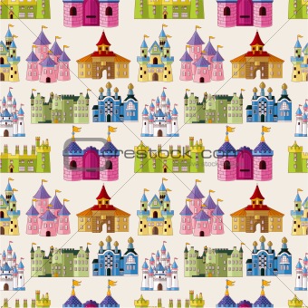 cartoon Fairy tale castle seamless pattern