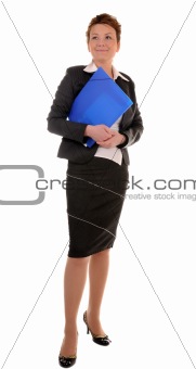 Happy business woman with reports