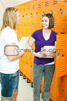 Teen Girls in School Hallway