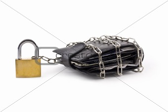 Wallet secured with chains and padlock