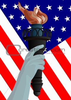 U.S. flag and a burning torch