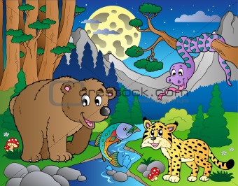 Forest scene with happy animals 1