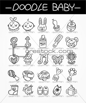 cartoon baby doodle icon set