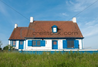 house with blue shutters