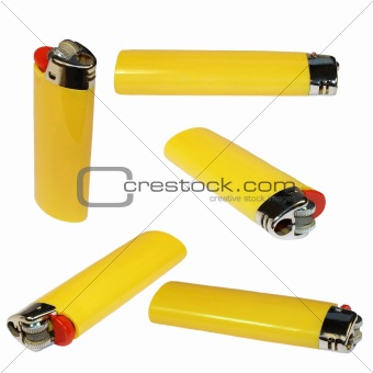 Set yellow lighter isolated on white