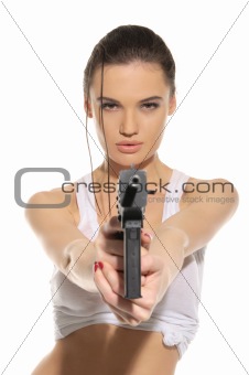 Young sexy woman with gun