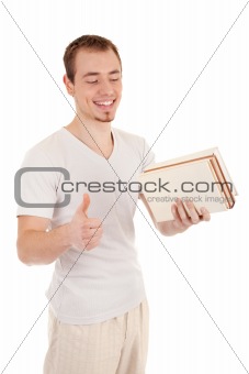 Smiling young casual men with a book