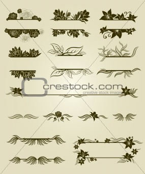 Vector set of vintage design elements with flowers