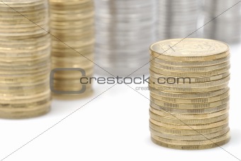 stacks of coins isolated on white