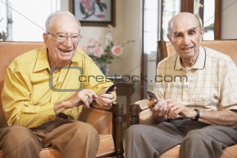 Senior men text messaging