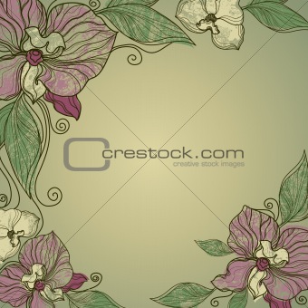 Vector vintage frame with flowers - orchid