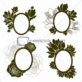 Vector set of vintage frames with flowers