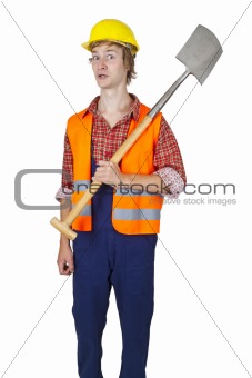 Young worker with spade