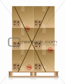 Cardboard boxes on wooden palette isolated on white