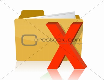 x mark Yellow computer folder on white background.