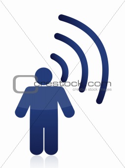 man with symbol of wifi connection, concept of the always connected.