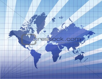 Blue world map with mesh and light reflection