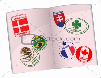 passport illustration design with around the world stamps