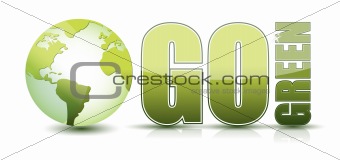 go green text illustration with globe isolated over a white background