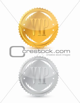 Gold and silver vip seal isolated over a white background